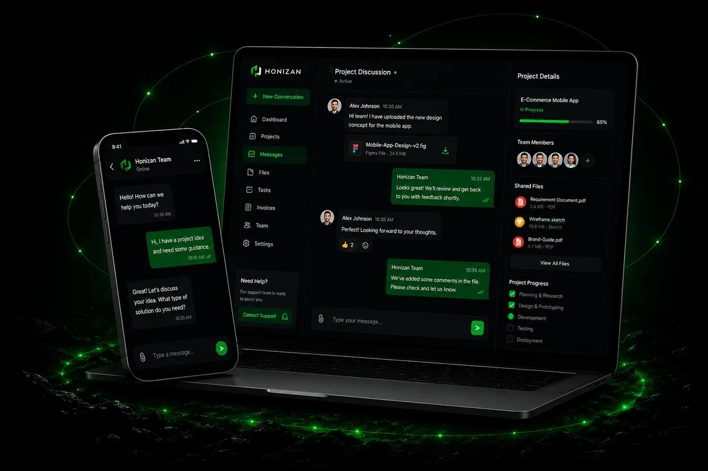 Honizan client workspace on desktop and mobile